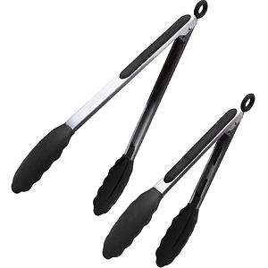 Riveira Tongs for Cooking with Silicone Tips 9 and 12-Inch Pieces Set