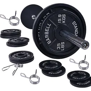 BalanceFrom Cast Iron Olympic 300lbs Weight Set 7ft Barbell and Clips