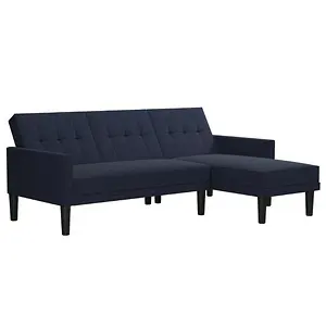 DHP Hudson Small Space Sectional Sofa Futon, Blue Linen