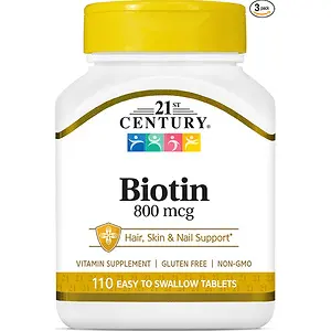 21st Century Biotin Tablets, 800 mcg, 110 Count (Pack of 3)