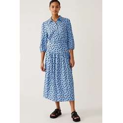Midi dress with shirt sleeves and polka dot pattern