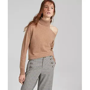 Charter Club Womens Cashmere Cold-Shoulder Turtleneck Sweater