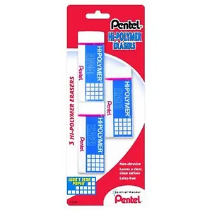 Pentel Hi-Polymer Large Block Eraser, 3 Pack