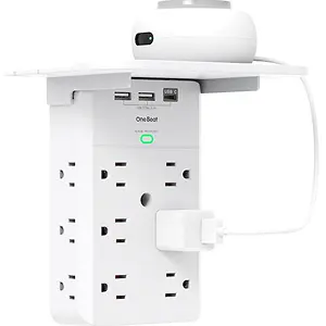Wall Outlet Extender with Shelf, 12 AC+3 USB