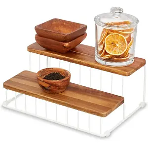 iDesign The Ría Safford Collection Acacia Wood and Wire Two Organizer