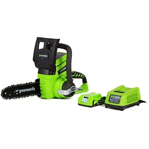Greenworks 24V 10-in Cordless Chainsaw with 2.0 Ah Battery, Charger