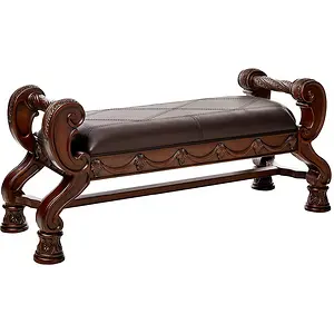 North Shore Ornate Faux Leather Upholstered Bedroom Bench