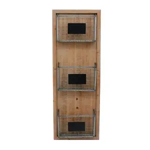 StyleWell Wood Wall Organizer with 3 Metal Wire Baskets