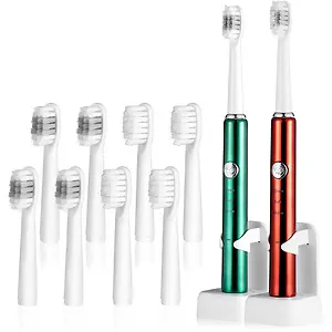 SSBLZYX 2pk Rechargeable Sonic Electronic Toothbrush w/ 10 Brush Heads