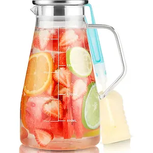 HIHUOS Glass Pitcher with Lid 68oz