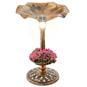 Best Choice Products Solar Lighted Pedestal Bird Bath with Planter