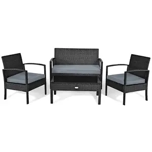 Costway 4-Piece Wicker Patio Conversation Set with Cushions