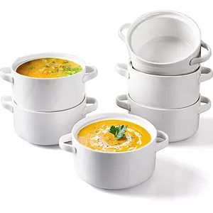 Delling 6 Pack Ceramic Soup Bowls with Handles, 24 Oz