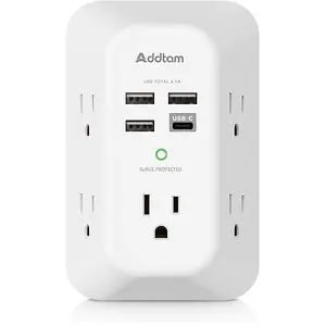 Addtam USB Wall Charger Surge Protector 5 Outlet Extender