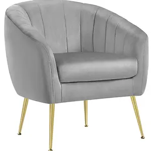 Alden Design Barrel Accent Chair with Gold Metal Legs, Gray