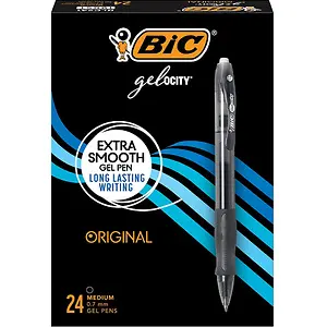 BIC Gel-ocity Original Black Gel Pens, (0.7mm), 24-Count