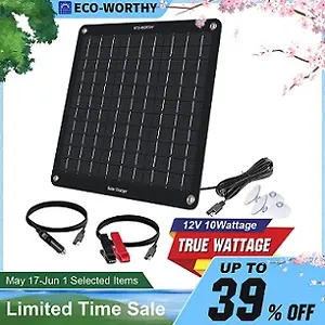 Eco-Worthy 10W Watt 12V Mono Solar Panel Trickle Charger Kit
