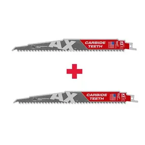 Milwaukee 9-in 5 TPI AX Carbide Teeth Reciprocating Saw Blade, 2-Pack