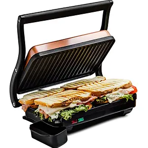 Ovente Electric Indoor Panini Press Grill with Non-Stick Cooking Plate