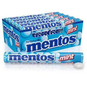 Mentos Chewy Mint Candy Roll, Mint, Non Melting 14 Count (Pack of 15)