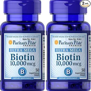 Puritan's Pride Biotin 10000 Mcg Softgels, 50 Count 2 Pack
