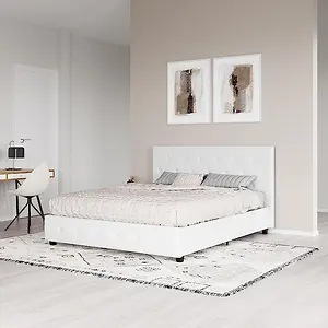 DHP Dakota Upholstered Platform Bed, Full, White Faux Leather
