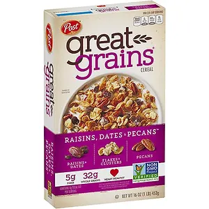 Post Great Grains Raisins, Dates & Pecans Whole Grain Cereal, 16 Ounce