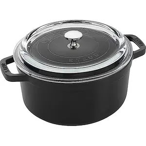 STAUB Cast Iron Dutch Oven 4-qt Round Cocotte with Glass Lid