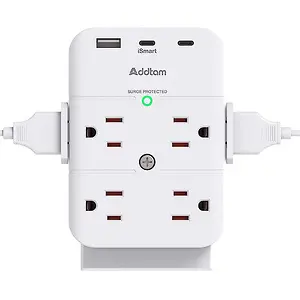 Addtam 8 Outlets Splitter with 1A2C Surge Protector