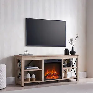 Henn&Hart Rectangular TV Stand w/Log Fireplace for Up to 65-in TVs