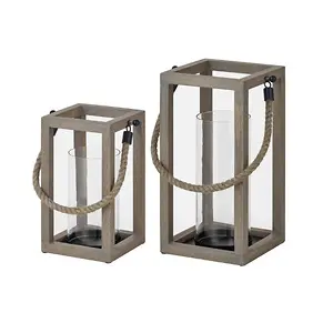 StyleWell Antiqued Gray Wood Lantern Candle Holder Set of 2