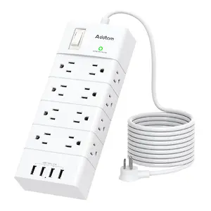 Addtam 16 Outlets and 4 USB Ports 5 Ft Flat Plug Extension Cord