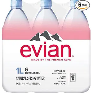 evian Natural Spring Water 1 Liter (Pack of 6)