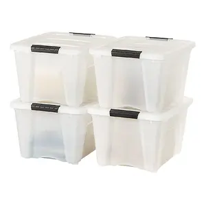 IRIS USA 32 Qt. Plastic Storage Container Bin with Secure Lid 4-Pack