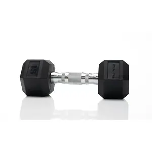 Tru Grit Fitness 15lb Black Rubber Hex Dumbbell, Single