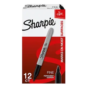 Sharpie Permanent Markers, Fine Point, Black, 12-Count