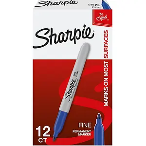 Sharpie Permanent Markers, Fine Point, Blue, 12 Count