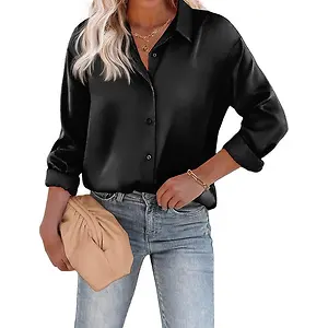 Chigant Women's Blouse Satin Silk Shirts