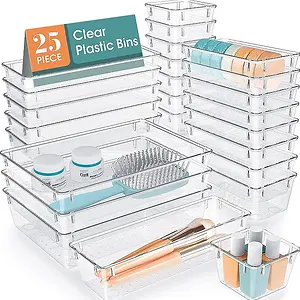 WOWBOX 25 PCS Clear Plastic Drawer Organizer Set