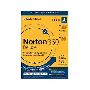 Norton 360 Deluxe 2023 5 Devices 1 Year with Auto Renewal Key Card