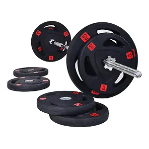 Signature Fitness 85-lb Cast Iron Standard Weight Plates w/5FT Barbell