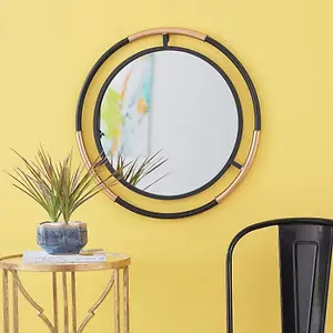 StyleWell Medium Round Black and Gold Modern Accent Mirror