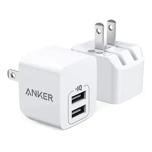 Anker Dual Port 12W Wall Charger Adapter with Foldable Plug, 2-Pack