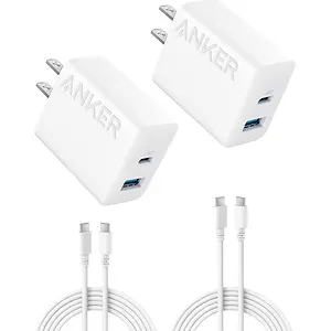 Anker 2-Pack 20W Dual Port USB Fast Wall Charger + 2 Cables