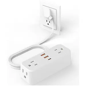 Beva Ultra Thin 5-ft Flat Extension Cord w/4 AC Outlets, 3 USB Ports