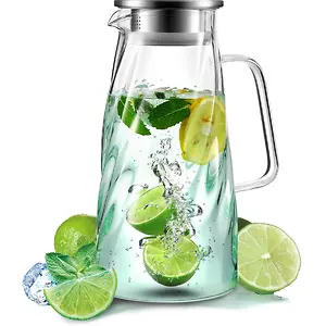 VEVOK CHEF Glass Pitcher with Lid for Fridge Iced Tea Pitcher 57 OZ 1.7L