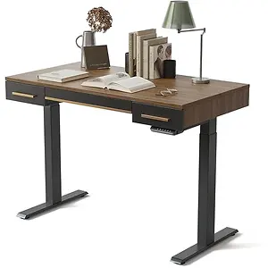 FEZIBO Mid-Century Modern Electric Standing Desk with 3 Drawers