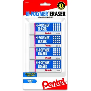 Pentel Hi-Polymer Erasers, White, Pack of 4
