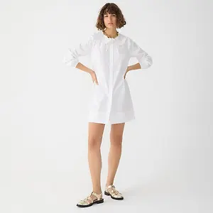 Ruffle-collar mini shirtdress in cotton poplin
