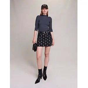 Short Denim Skirt with Rhinestones